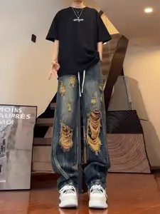 StyleCast Men Original Wide Leg Highly Distressed Jeans