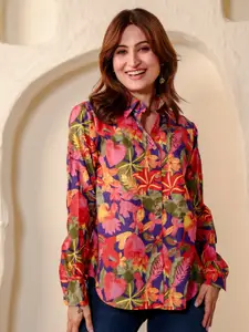 DIMPLE DESIGN STUDIO Women Straight Floral Printed Spread Collar Cotton Casual Shirt