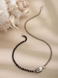 Anouk Silver-Plated Artificial Beaded Oxidised Owl Shaped Anklet