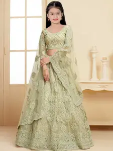 BAESD Girls Embroidered Thread Work Semi-Stitched Lehenga & Unstitched Blouse With Dupatta