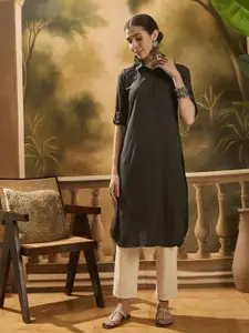 Sangria Geometric Woven Design Shirt Collar Straight Kurta