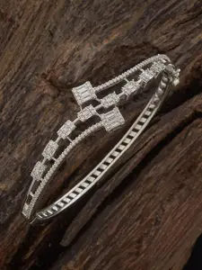 Kushal's Fashion Jewellery Rhodium-Plated White Cubic Zircon Studded Kada Bangle