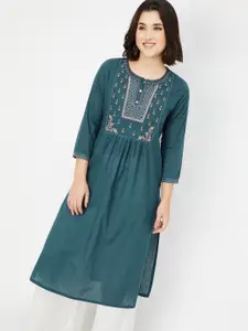 max Floral Yoke Design Thread Work Cotton A-Line Kurta