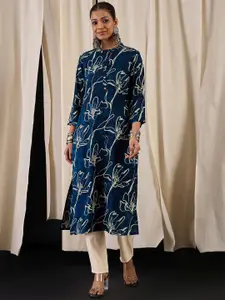 Anouk Floral Printed Mandarin Collar Straight Kurta