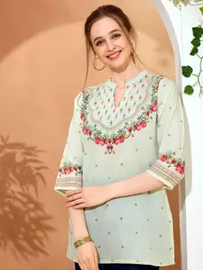 Meher Impex Floral Print Mandarin Collar Cotton A-Line  Kurti