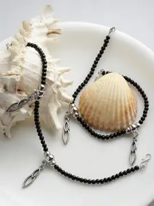 Anouk Set of 2 Silver-Plated Artificial Beads Beaded Oxidized Anklets