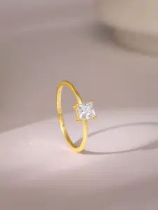 GIVA 925 Sterling Silver Gold Plated Cubic Zirconia Studded Beauty Ring