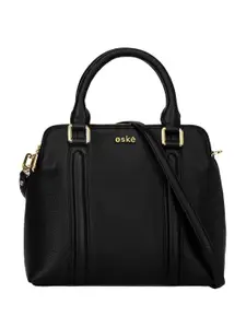 Eske Women Black Solid Sienna Leather Dual Zip Closure Contrast Handles Satchel Handbag