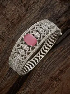 Kushal's Fashion Jewellery Rhodium Plated Mint Green Zircon Embellished Bridal Kada Bangle