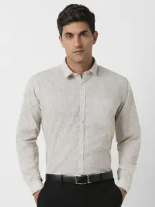 V Dot Floral Printed Spread Collar Slim Fit Collar Cotton Party Shirt