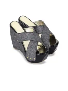 MONAQI Embellished Peep Toe Wedge Heel Sandals