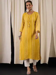 Anouk Striped Printed Sequins Chanderi Silk Straight Kurta