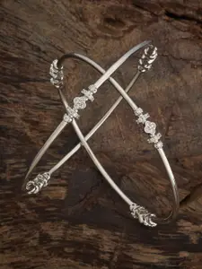 Kushal's Fashion Jewellery Set Of 2 Rhodium-Plated White Cubic Zircon Studded Bangles