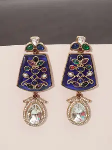 Niscka Gold-Plated American Diamond Studded Contemporary Shaped Drop Earring