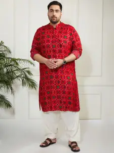 VASTRAMAY Plus Size Abstract Printed Mandarin Collar Kurta With Patiala