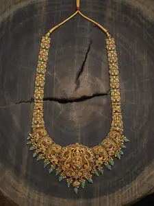 Kushal's Fashion Jewellery Copper Gold-Plated Stone Studded & Beaded Antique Necklace