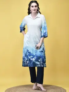 Shree Floral Printed Shirt Collar Straight Kurta