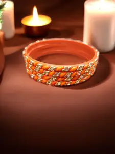 FEMMIBELLA Set Of 4 Cubic Zircone Studded Glass Bangles