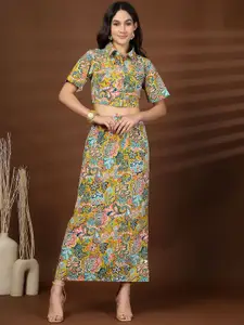 plusS Printed Short Sleeves Shirt With Skirt