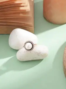DIAVO 925 Sterling Silver Rose Gold-Plated Pearl Beaded & Cubic Zircon Studded Ring