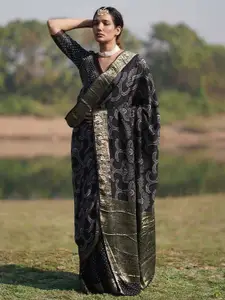 Chidiyaa Ethnic Motifs Zari Block Print Saree