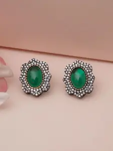 Niscka Gold-Plated Cubic Zirconia Studded Contemporary Shaped Studs