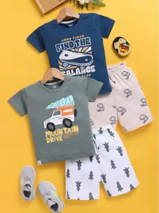 Toonyport Boys Pack Of 2 Printed Short Sleeves Pure Cotton T-shirt With Shorts