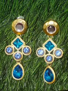 Niscka Gold-Plated American Diamond Studded Contemporary Drop Earrings