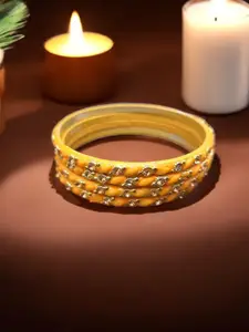 FEMMIBELLA Set Of 4  Cubic Zircon Studded Glass Bangles