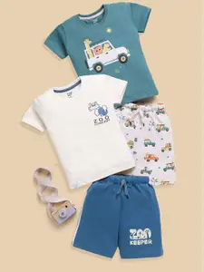 Toonyport Boys Pack Of 2 Printed Round Neck Pure Cotton T-shirt With Shorts