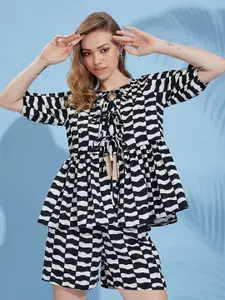all about you Abstract Printed Tie-Up Top With Shorts