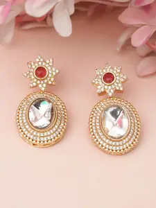 Niscka Gold-Plated Kundan Studded Contemporary Drop Earrings