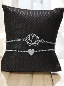 DressBerry Set of 2 Silver-Plated Lotus & Heart Anklets