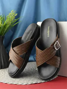 San Frissco Men Textured Comfort Sandals with Buckle