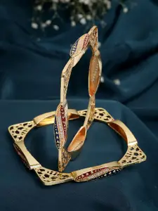 Anouk Set Of 2 Gold-Plated American Diamond Stone Studded Square Bangles