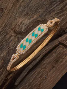 Kushal's Fashion Jewellery Gold Plated Ivory-Mint Green Cubic Zircon Studded Kada Bangle