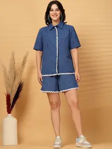 plusS Short Sleeves Pure Cotton Shirt With Shorts