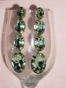 Niscka Gold-Plated Crystals Studded Contemporary Drop Earrings