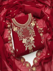 Peachmode Floral Embroidered Zari Work Silk Georgette Unstitched Dress Material