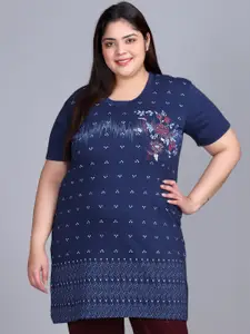IN Love Women Printed Plus Size Cotton Longline Lounge Tshirt