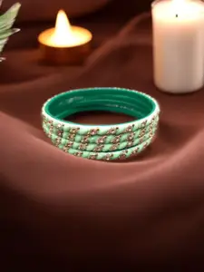 FEMMIBELLA Set Of 4  Cubic Zircon Studded Glass Bangles