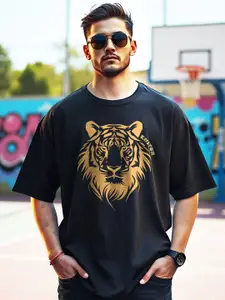 AUSK Men Animal Printed Round Neck Cotton T-shirt