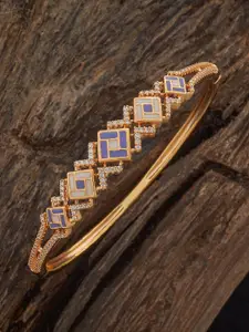 Kushal's Fashion Jewellery Gold Plated Ivory-Lavender Cubic Zircon Kada Bangle