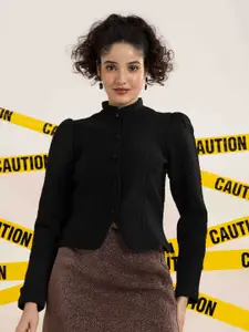 TANDUL Textured High Neck Puff Sleeves Blazers