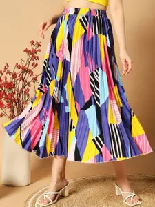 OTABU Women Printed Accordion Pleated A-Line Midi Skirt