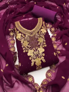 Peachmode Floral Embroidered Zari Silk Georgette Unstitched Dress Material