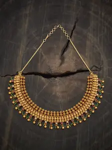 Kushal's Fashion Jewellery Copper Gold-Plated Stone Studded & Beaded Antique Necklace