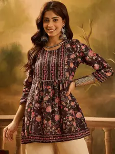 Sangria Women Floral Printed Round Neck A-Line Short Kurti