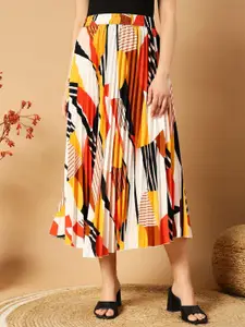 OTABU Abstract Printed Accordion Pleated A-Line Midi Skirt