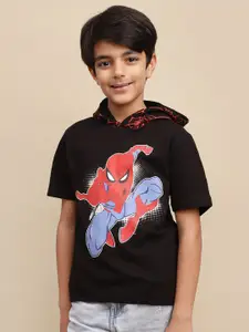 Kids Ville Boys Spiderman Printed Pure Cotton Hooded T-Shirt